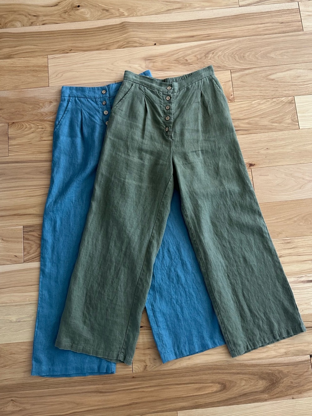 Lintico Grae Cove Trousers - Teal & Olive Linen Pants - Set of Two - Size Small